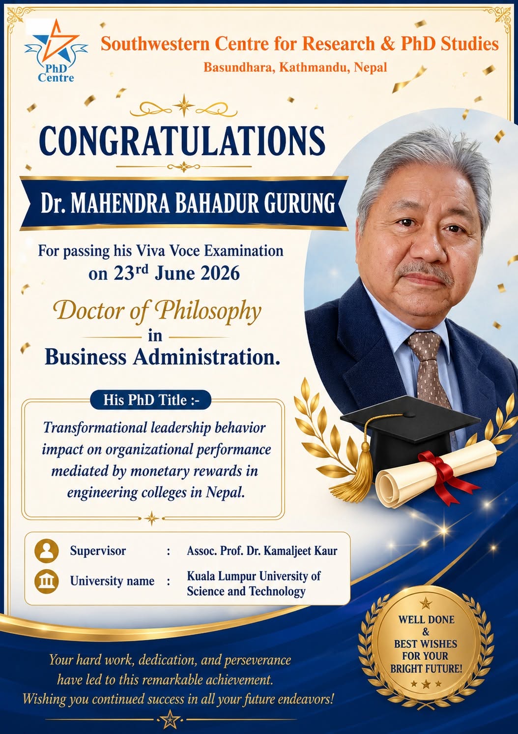 Dr. Mahendra Bahadur Gurung β PhD Viva Voce